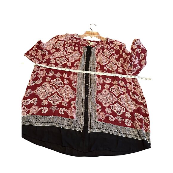 Lucky Brand Womens 2X Paisley Print Boho Button Up Blouse Flowy Boho Peasant - Picture 8 of 9